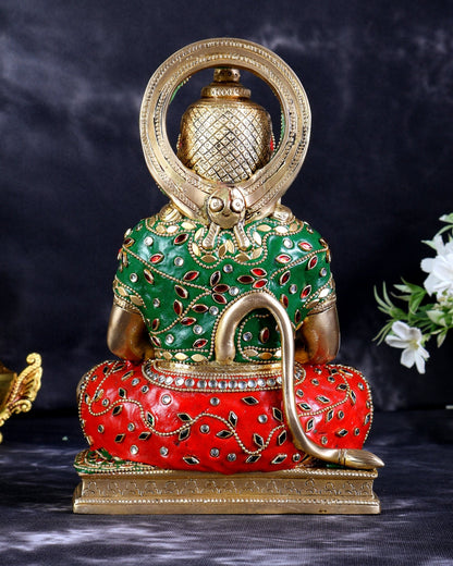 Brass Hanuman Ji in Meditation Statue (9 Inch ) meenakari - Budhshiv.com
