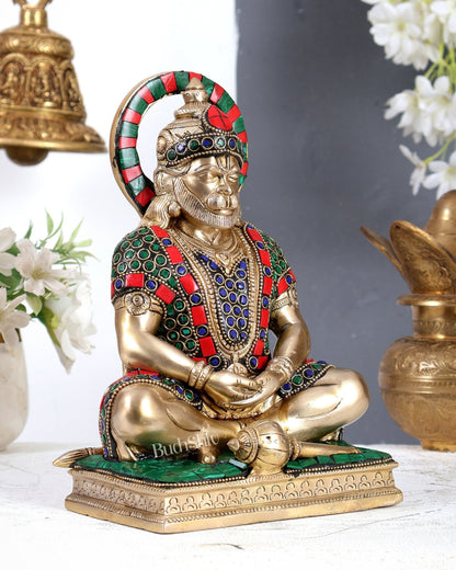Brass Hanuman Ji in Meditation Statue (9 Inch ) stonework - Budhshiv.com