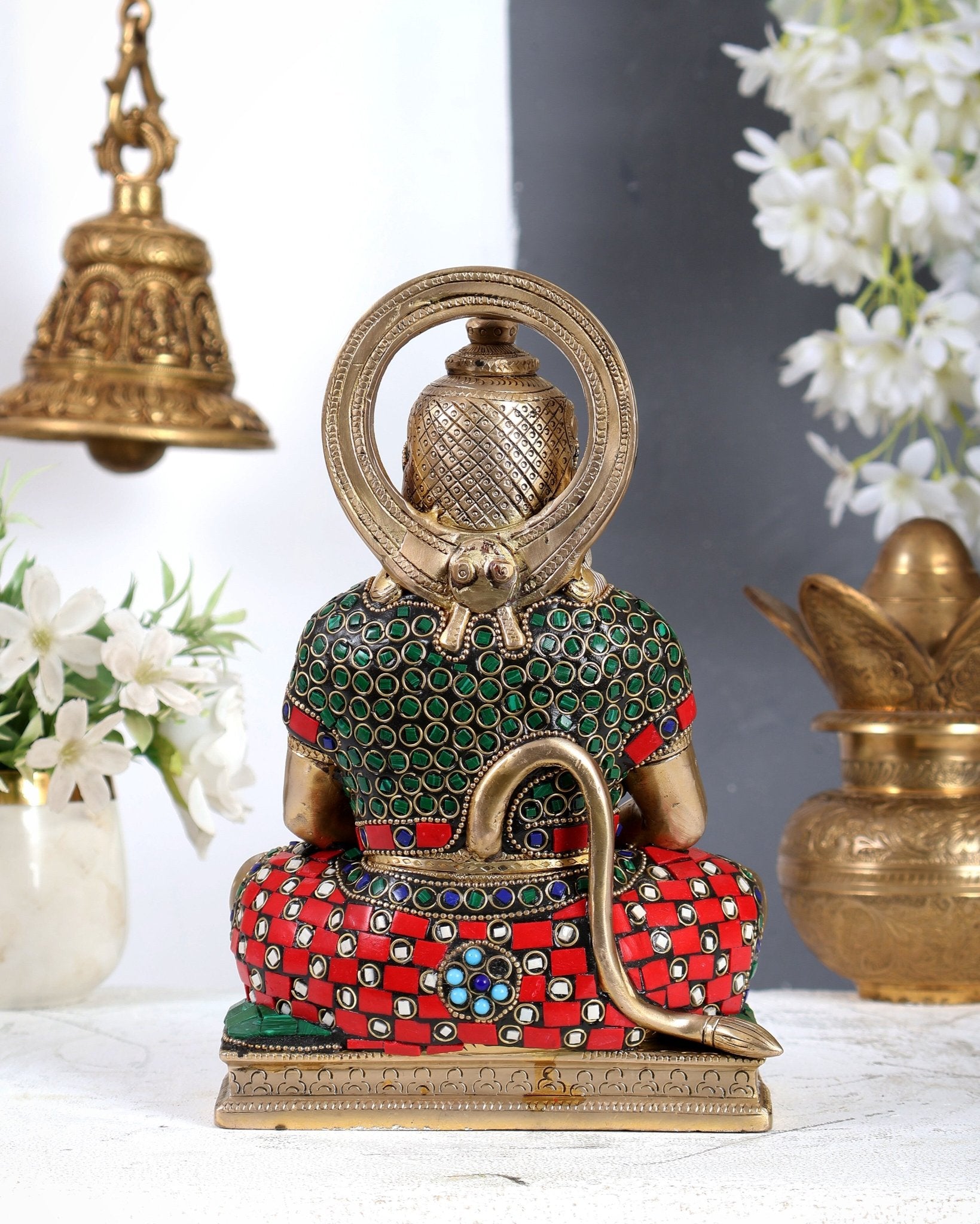 Brass Hanuman Ji in Meditation Statue (9 Inch ) stonework - Budhshiv.com