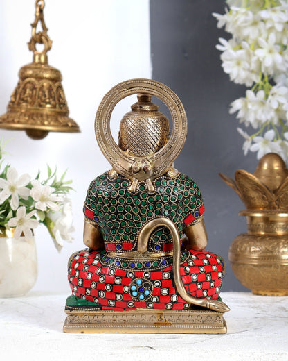 Brass Hanuman Ji in Meditation Statue (9 Inch ) stonework - Budhshiv.com