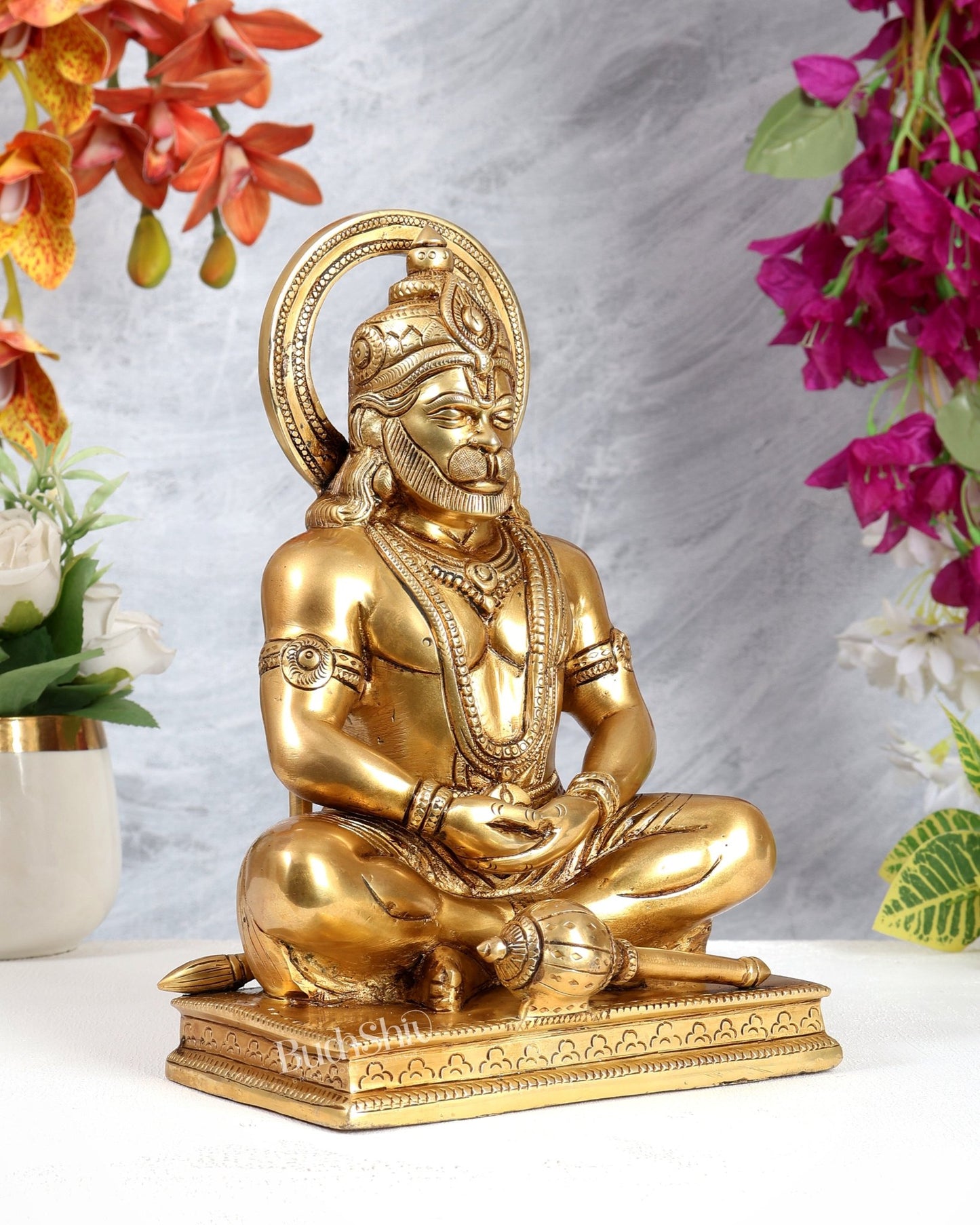 Brass Hanuman Ji in Meditation Statue – Divine Meditative Idol (9 Inches) - Budhshiv.com