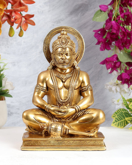 Brass Hanuman Ji in Meditation Statue – Divine Meditative Idol (9 Inches) - Budhshiv.com