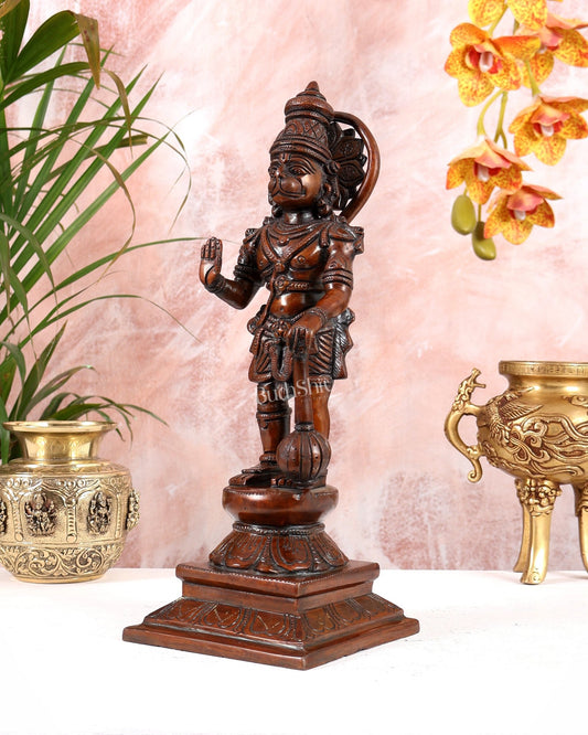 Brass Hanuman Ji Statue in Blessing Mudra 12" indian copper patina tone - Budhshiv.com