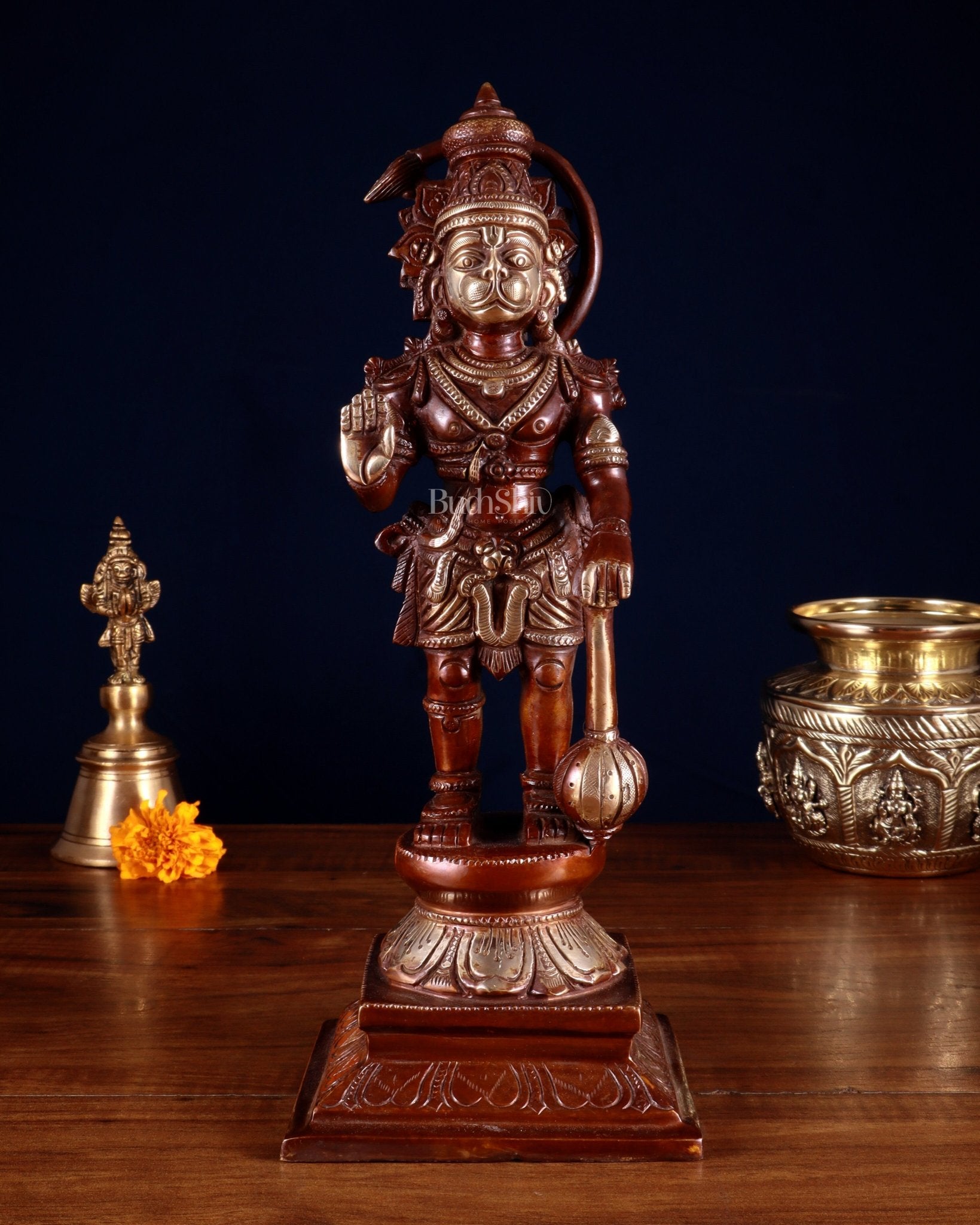 Brass Hanuman Ji Statue in Blessing Mudra – 12” - Budhshiv.com