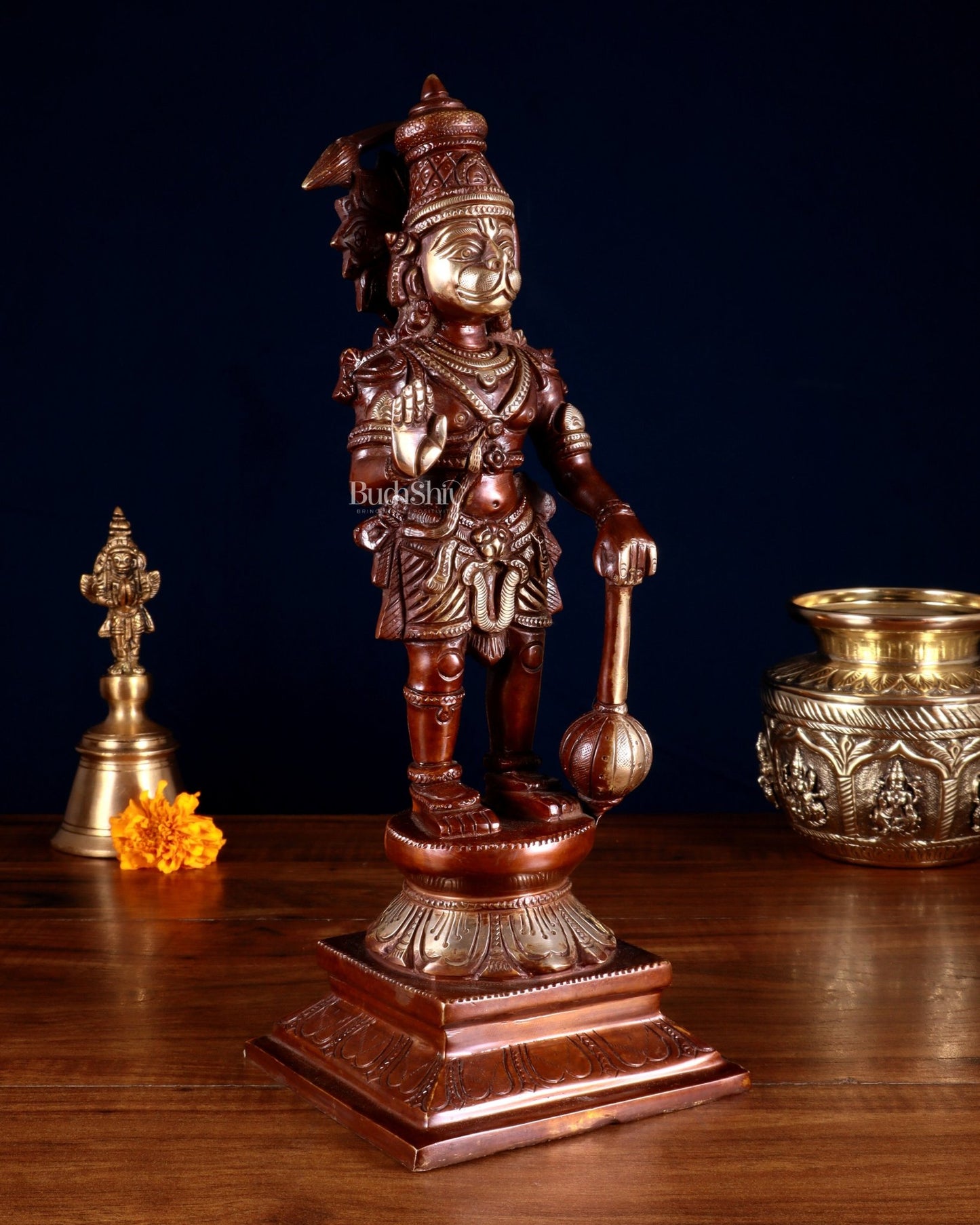 Brass Hanuman Ji Statue in Blessing Mudra – 12” - Budhshiv.com