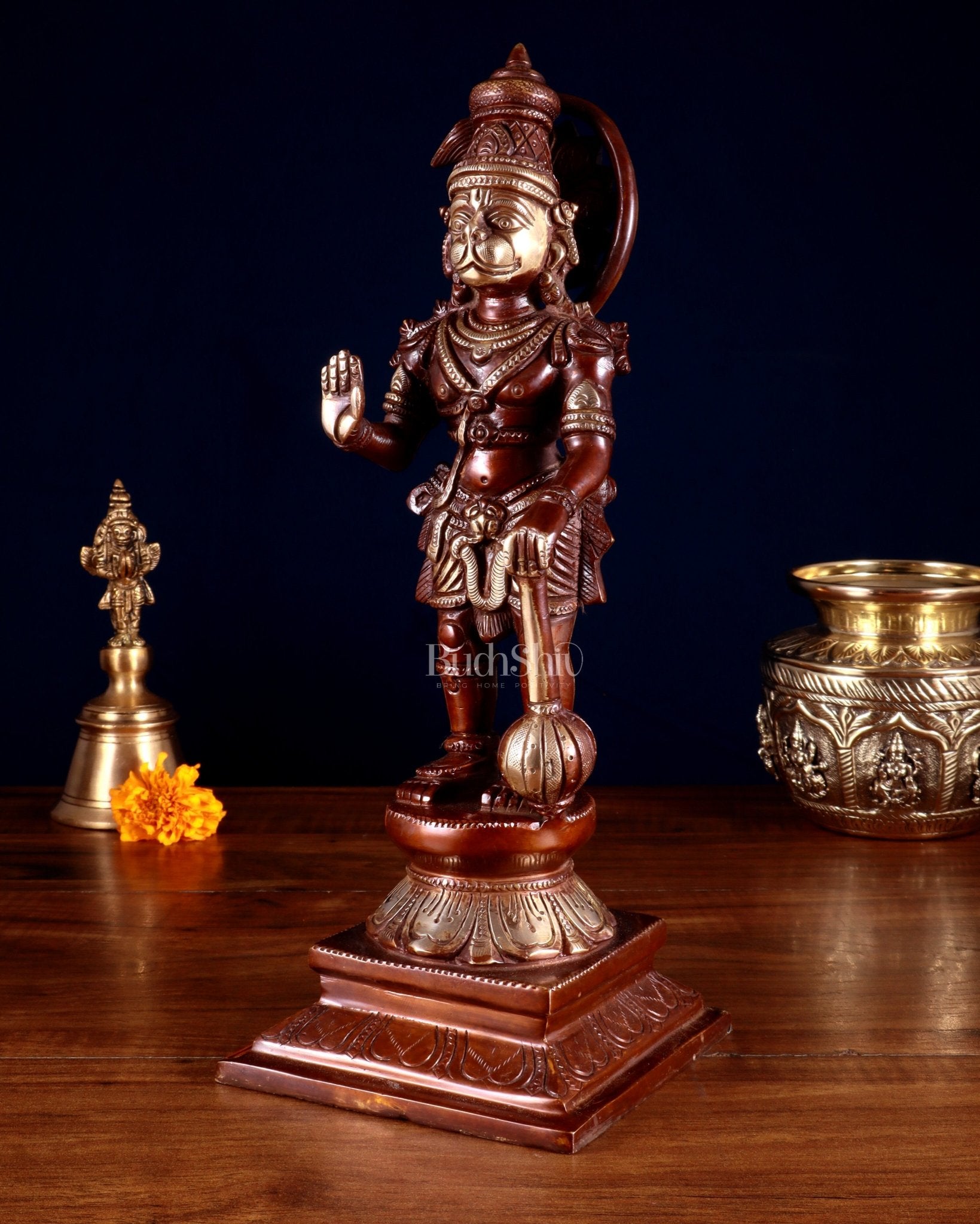 Brass Hanuman Ji Statue in Blessing Mudra – 12” - Budhshiv.com
