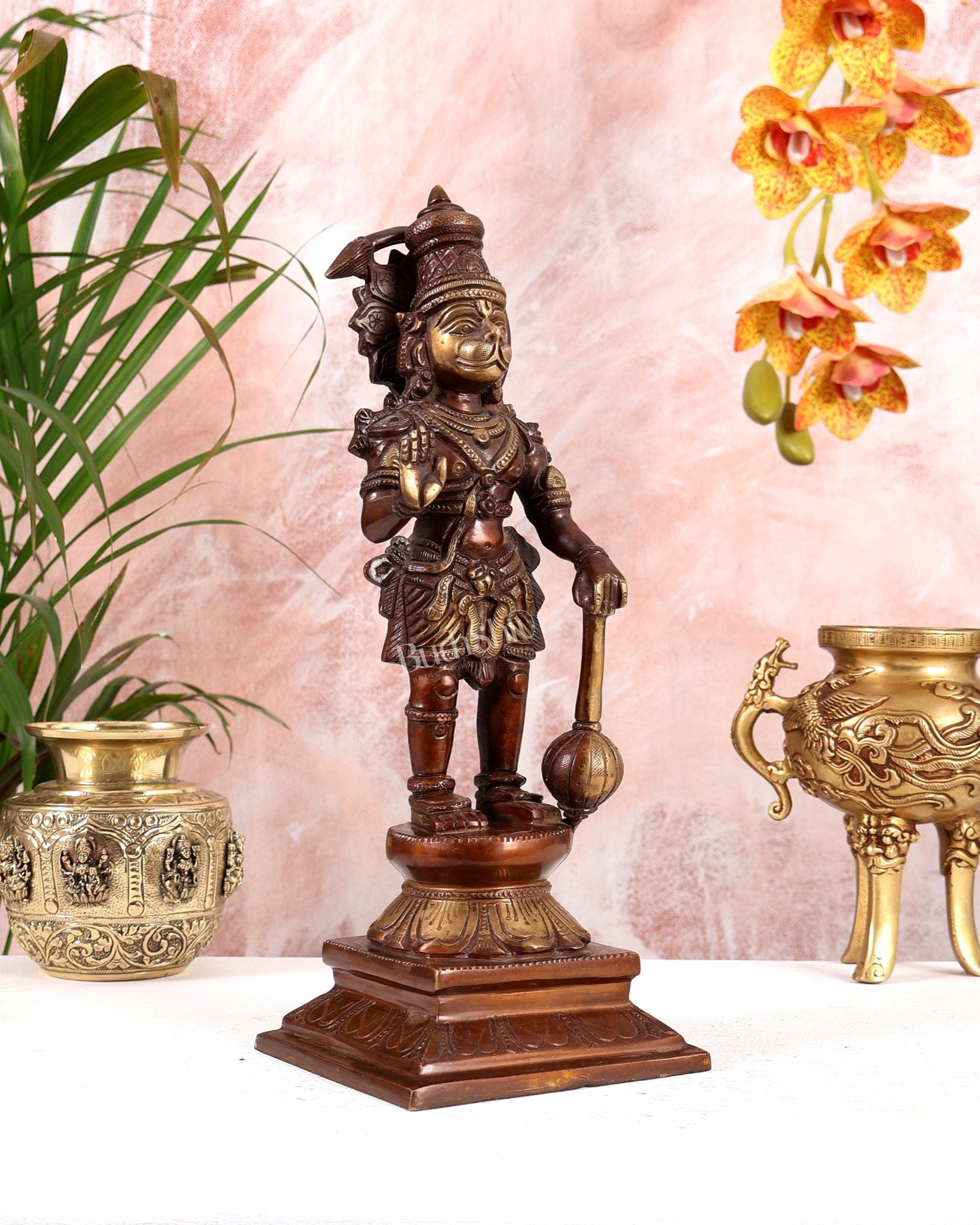 Brass Hanuman Ji Statue in Blessing Mudra – 12” - Budhshiv.com