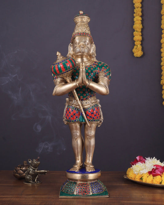 Brass Hanuman Statue in anjali Mudra - 21.5" Height - Budhshiv.com