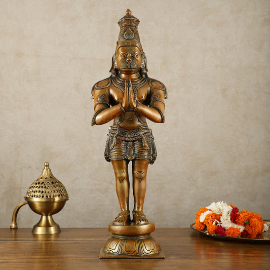 Brass Hanuman Statue in Anjali Mudra 22 inch - Budhshiv.com