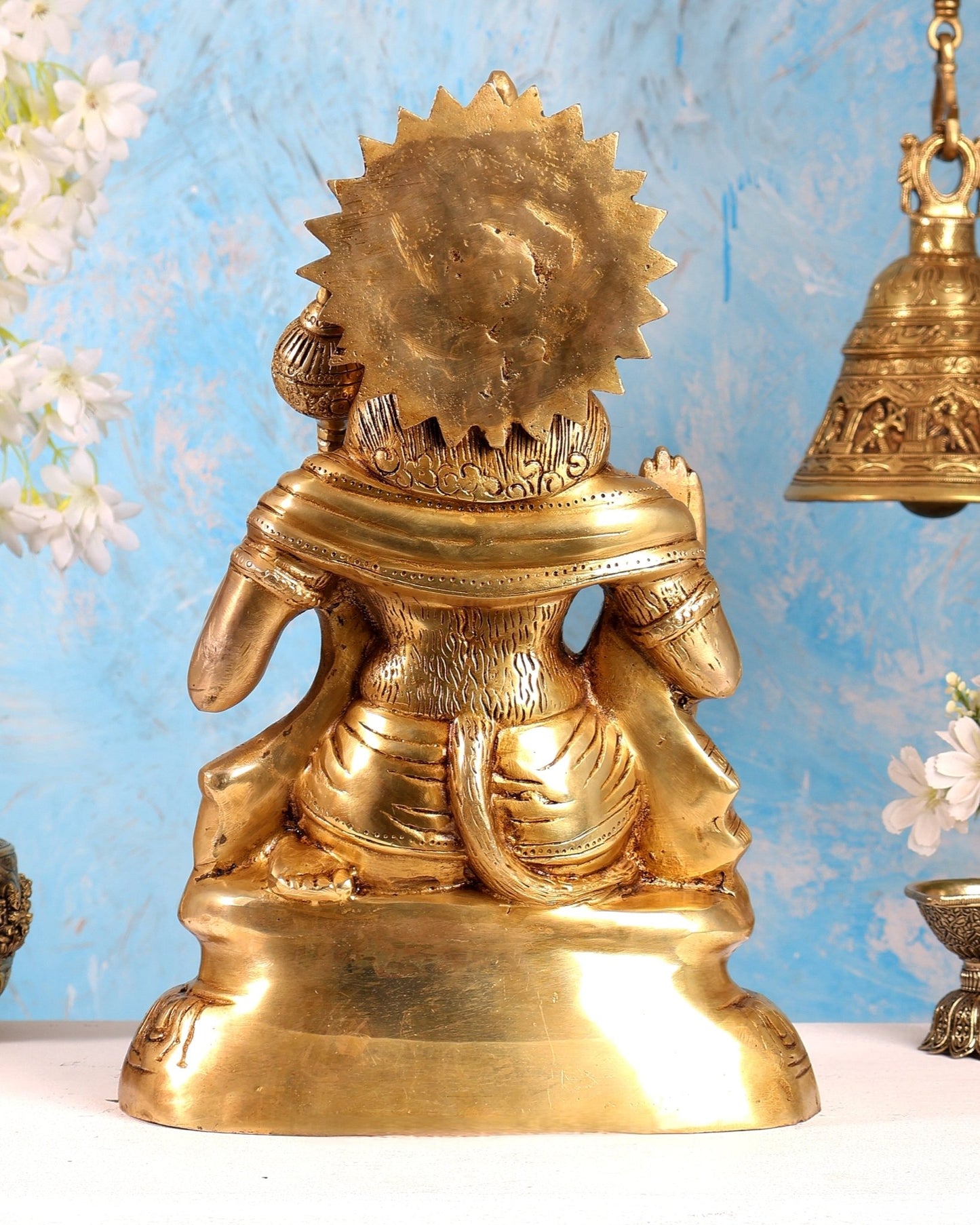 Brass Hanuman Statue with Enhanced Carvings – Divine Bajrangbali Sculpture (15.3 Inches) - Budhshiv.com