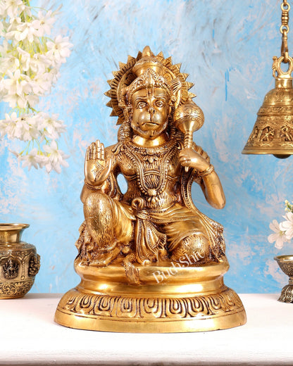 Brass Hanuman Statue with Enhanced Carvings – Divine Bajrangbali Sculpture (15.3 Inches) - Budhshiv.com