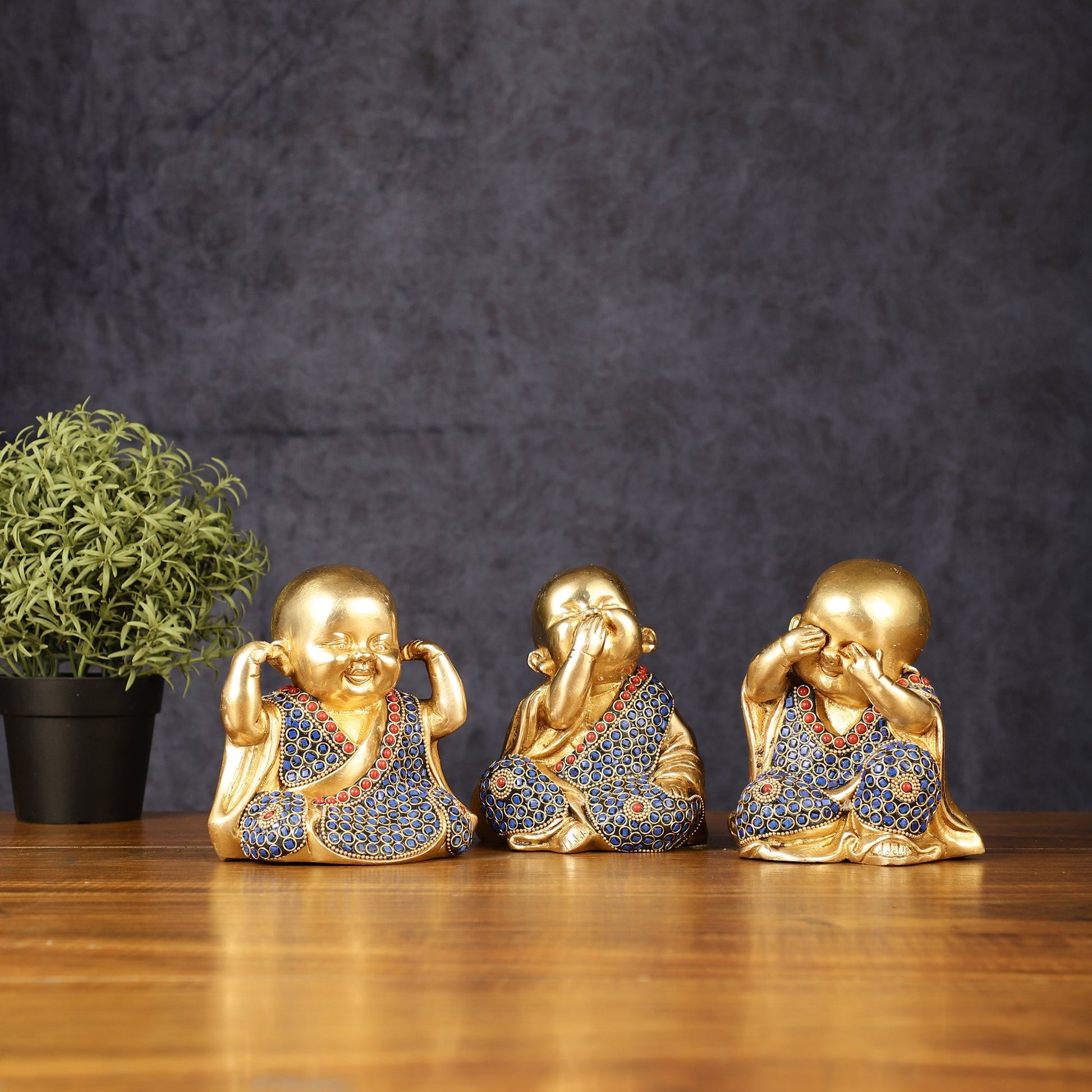 Brass Happy Baby monks set of 3 showpiece - Budhshiv.com