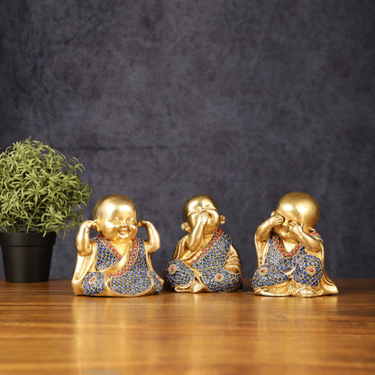 Brass Happy Baby monks set of 3 showpiece - Budhshiv.com