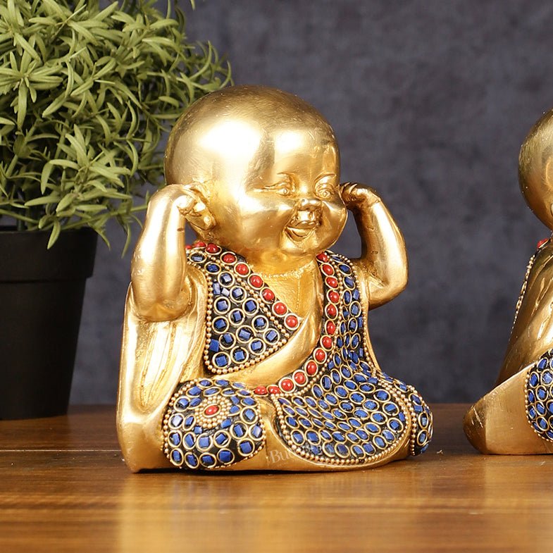 Brass Happy Baby monks set of 3 showpiece - Budhshiv.com