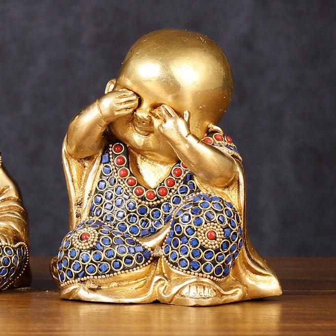 Brass Happy Baby monks set of 3 showpiece - Budhshiv.com