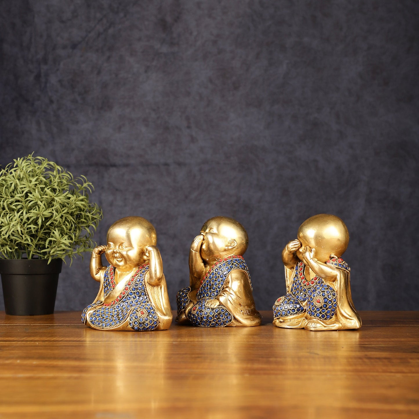 Brass Happy Baby monks set of 3 showpiece - Budhshiv.com