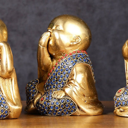 Brass Happy Baby monks set of 3 showpiece - Budhshiv.com
