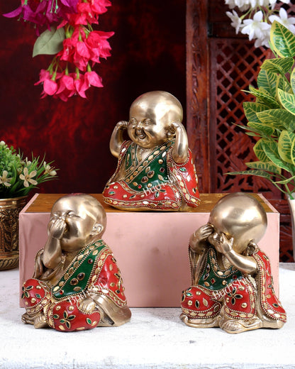 Brass Happy Baby monks set of 3 showpieces - Budhshiv.com