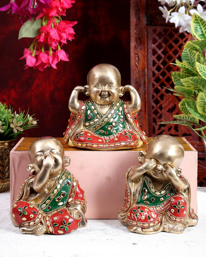Brass Happy Baby monks set of 3 showpieces - Budhshiv.com