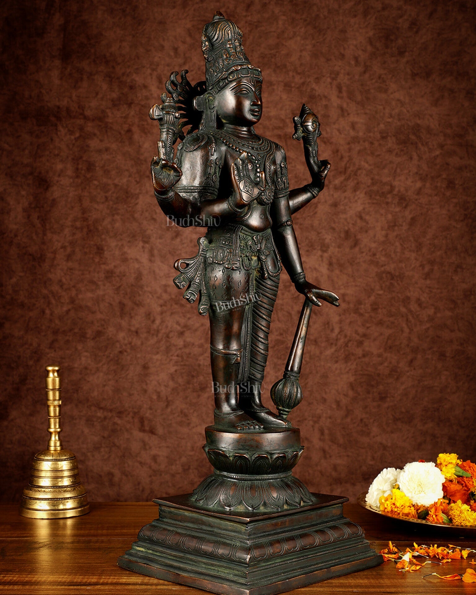 Brass Hari - Hara, Half Vishnu Half Shiva (Shankaranarayana) Statue | 21 inch - Budhshiv.com