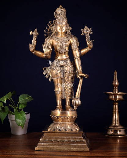 Brass Hari - Hara, Half Vishnu Half Shiva (Shankaranarayana) Statue | 21 inch - Budhshiv.com