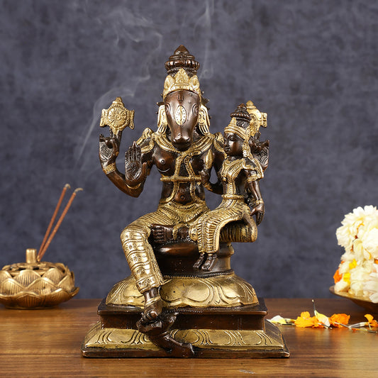 Brass Hayagriva Lakshmi idol 9" Antique duel tone - Budhshiv.com