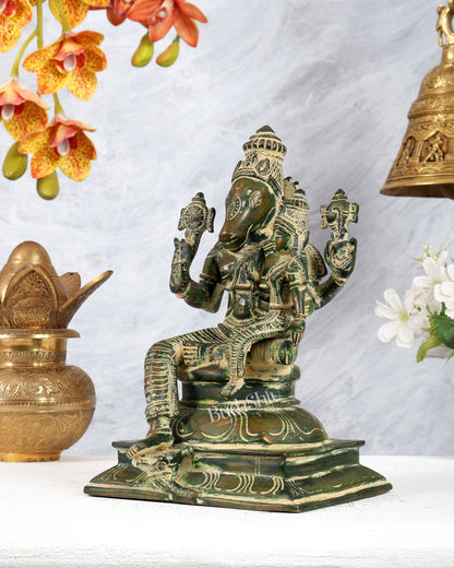 Brass Hayagriva Lakshmi idol 9" green vintage tone - Budhshiv.com
