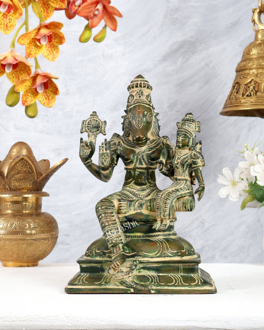 Brass Hayagriva Lakshmi idol 9" green vintage tone - Budhshiv.com