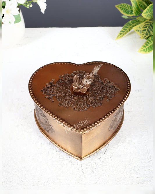 Brass Heart Shaped Multipurpose Storage & Gift Box – Matte Antique Finish lightweight - Budhshiv.com
