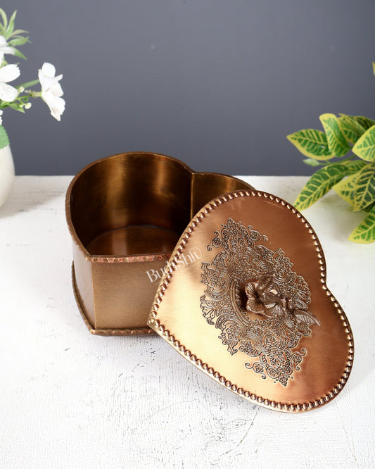 Brass Heart Shaped Multipurpose Storage & Gift Box – Matte Antique Finish lightweight - Budhshiv.com