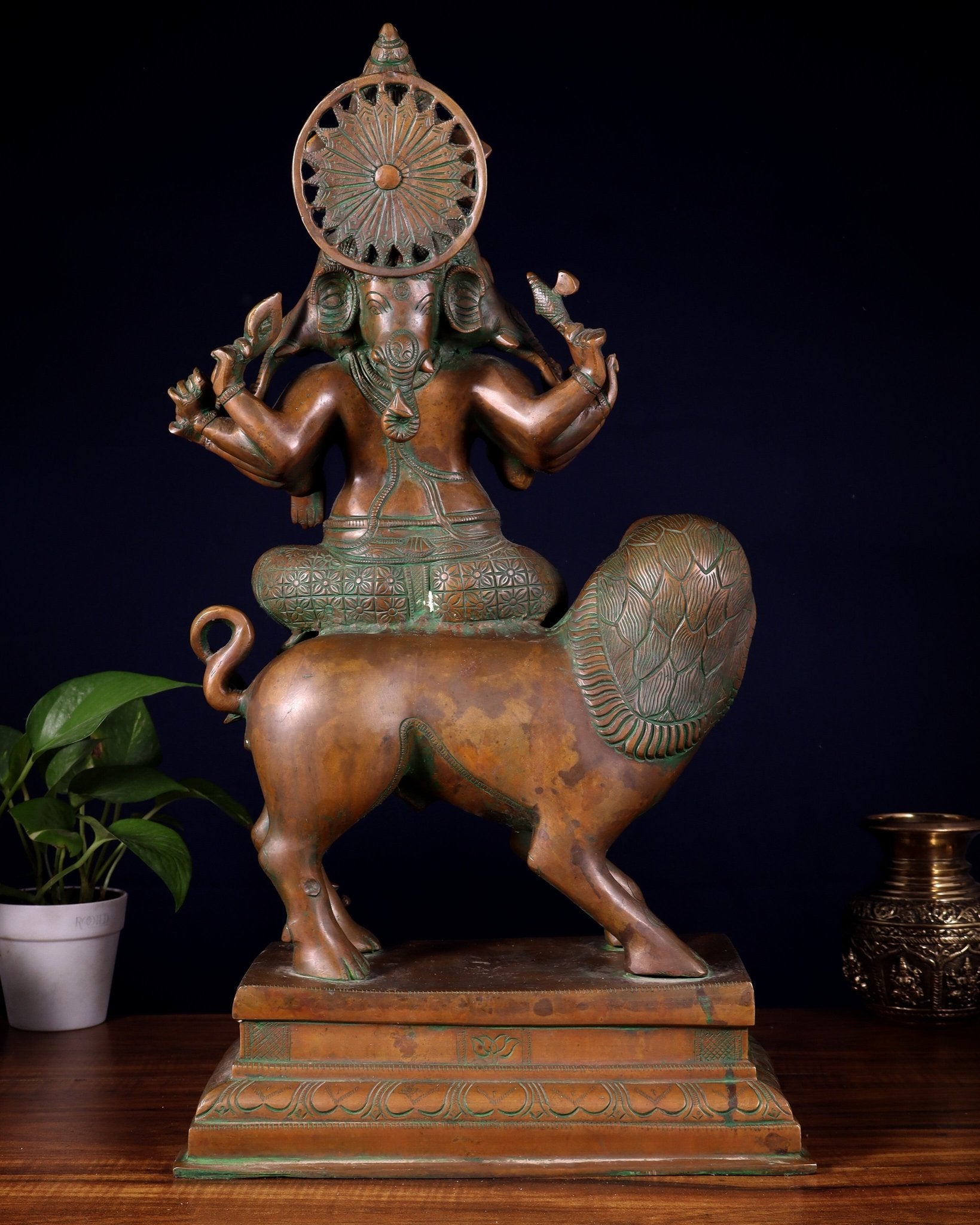 Brass Heramba Ganesha with five heads Statue - 22.5" Bronze Patina - Budhshiv.com