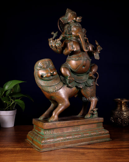 Brass Heramba Ganesha with five heads Statue - 22.5" Bronze Patina - Budhshiv.com