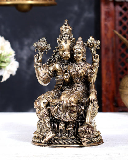 Brass Hollow Cast Hayagriva Lakshmi Idol | Pure Brass Horse-Headed Vishnu & Lakshmi 6 inch - Budhshiv.com
