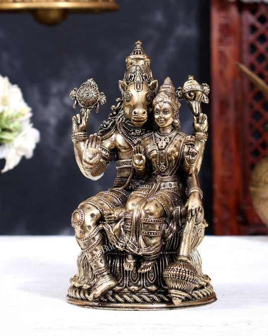 Brass Hollow Cast Hayagriva Lakshmi Idol | Pure Brass Horse-Headed Vishnu & Lakshmi 6 inch - Budhshiv.com