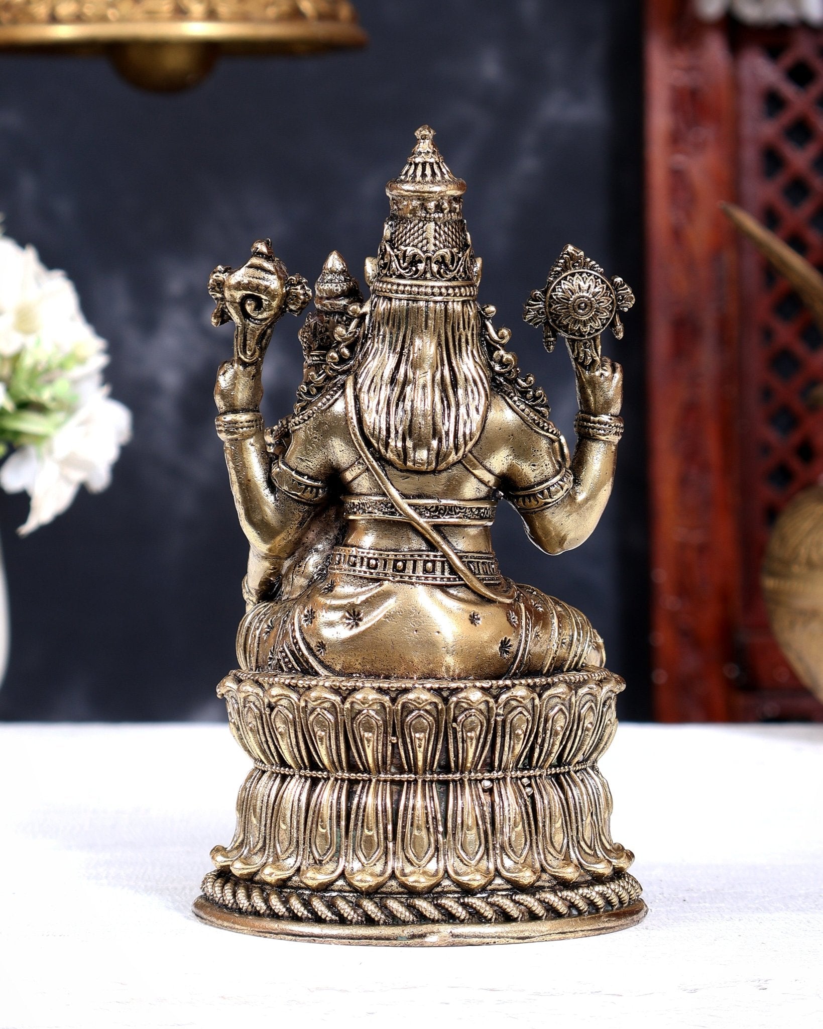 Brass Hollow Cast Hayagriva Lakshmi Idol | Pure Brass Horse-Headed Vishnu & Lakshmi 6 inch - Budhshiv.com