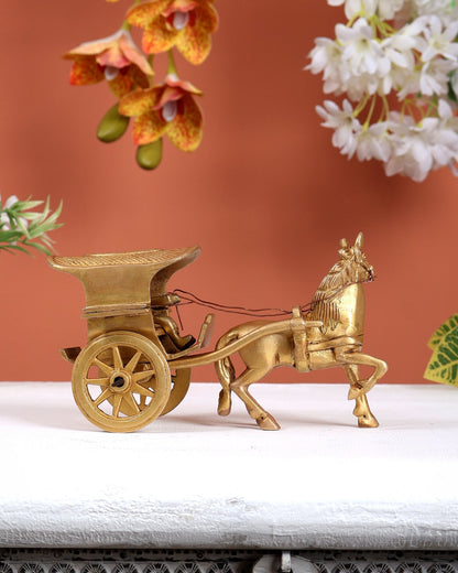 Brass Horse Cart Showpiece – Ghoda Gaadi with Rider Decorative Sculpture 6" - Budhshiv.com