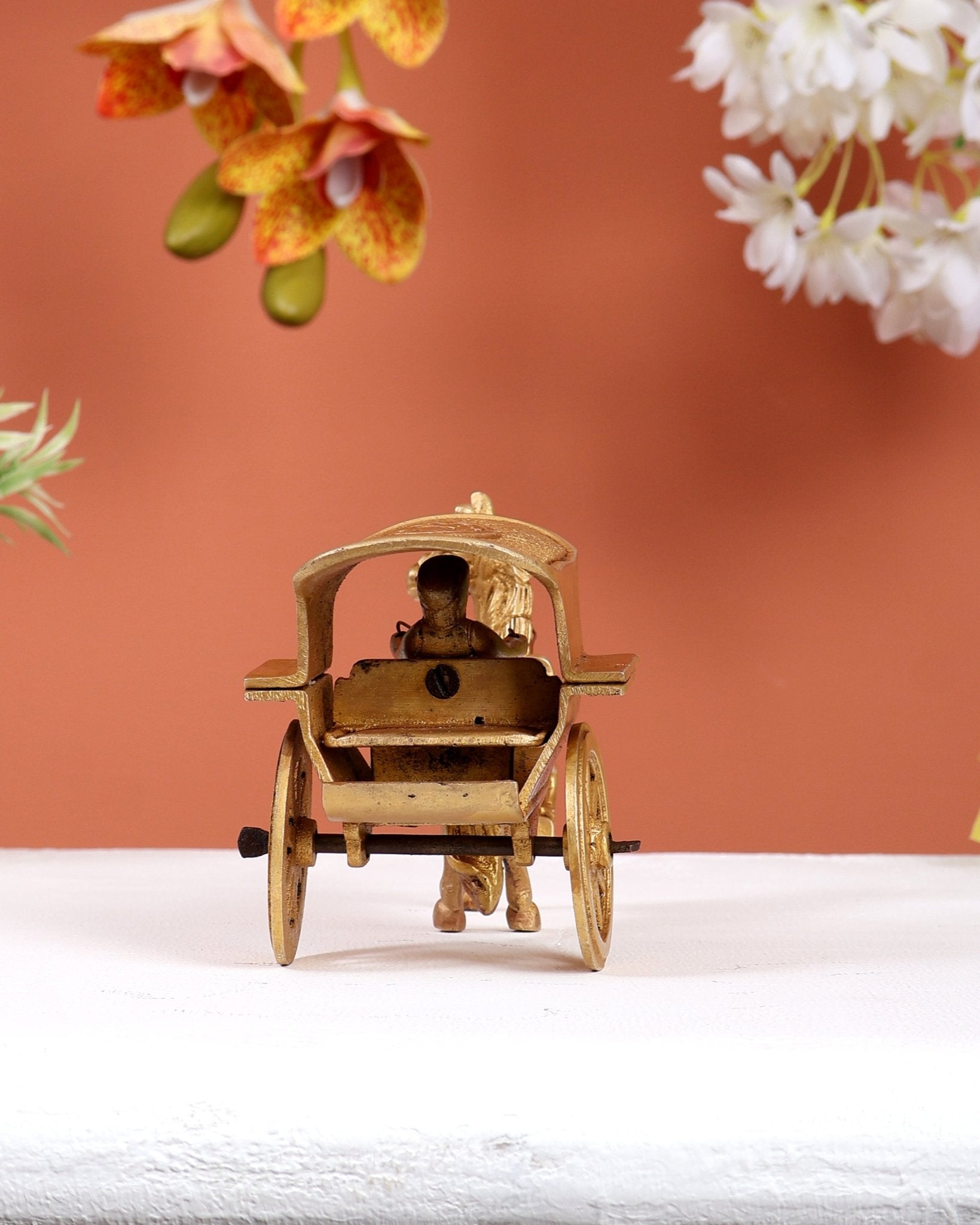 Brass Horse Cart Showpiece – Ghoda Gaadi with Rider Decorative Sculpture 6" - Budhshiv.com