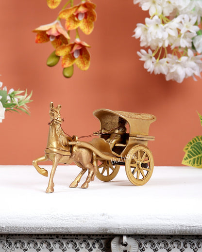 Brass Horse Cart Showpiece – Ghoda Gaadi with Rider Decorative Sculpture 6" - Budhshiv.com