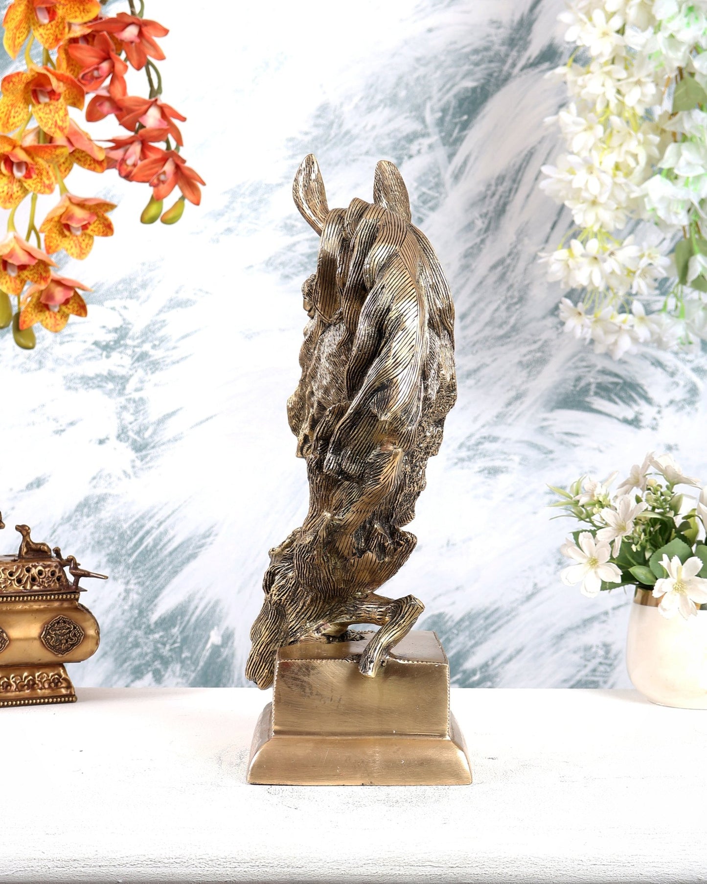 Brass Horse Face Decorative Showpiece – Brilliant Designer Statement Sculpture (15 Inches) - Budhshiv.com