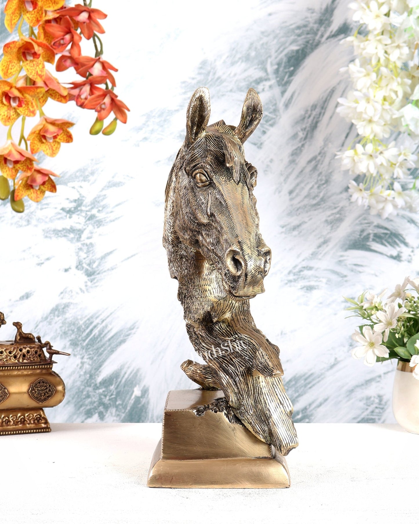 Brass Horse Face Decorative Showpiece – Brilliant Designer Statement Sculpture (15 Inches) - Budhshiv.com