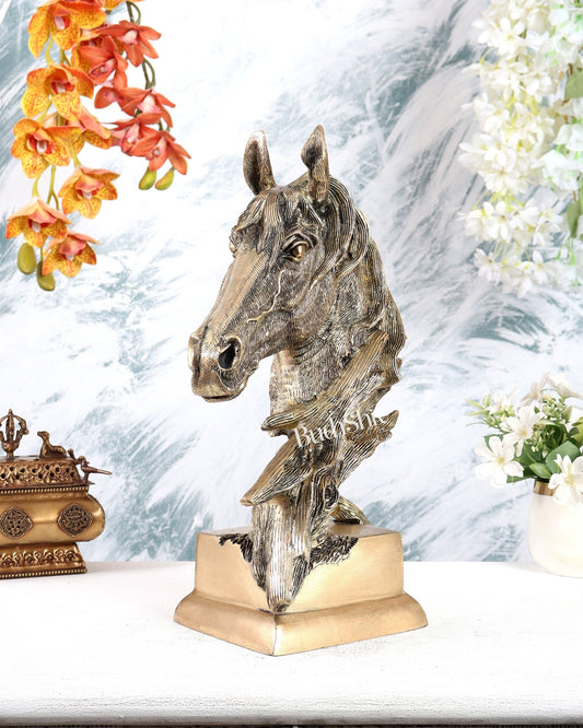 Brass Horse Face Decorative Showpiece – Brilliant Designer Statement Sculpture (15 Inches) - Budhshiv.com