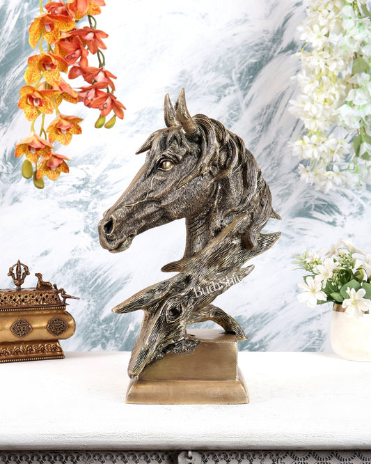 Brass Horse Face Decorative Showpiece – Brilliant Designer Statement Sculpture (15 Inches) - Budhshiv.com