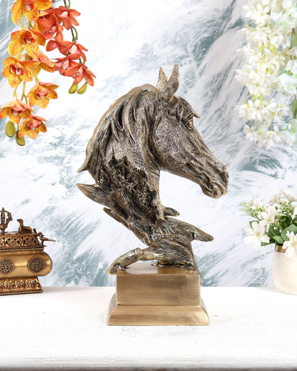 Brass Horse Face Decorative Showpiece – Brilliant Designer Statement Sculpture (15 Inches) - Budhshiv.com