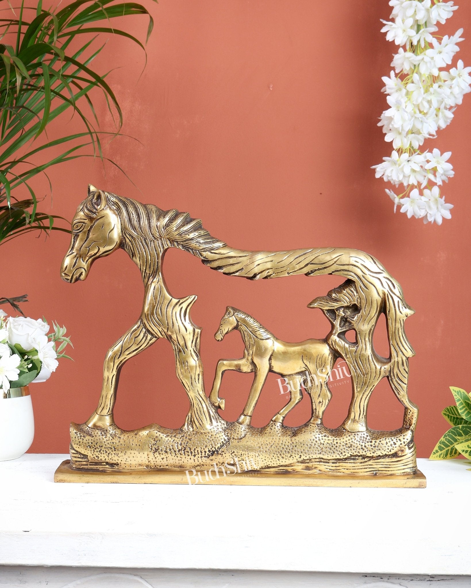 Brass Horse Showpiece 2D – Tabletop & Wall Hanging - Budhshiv.com