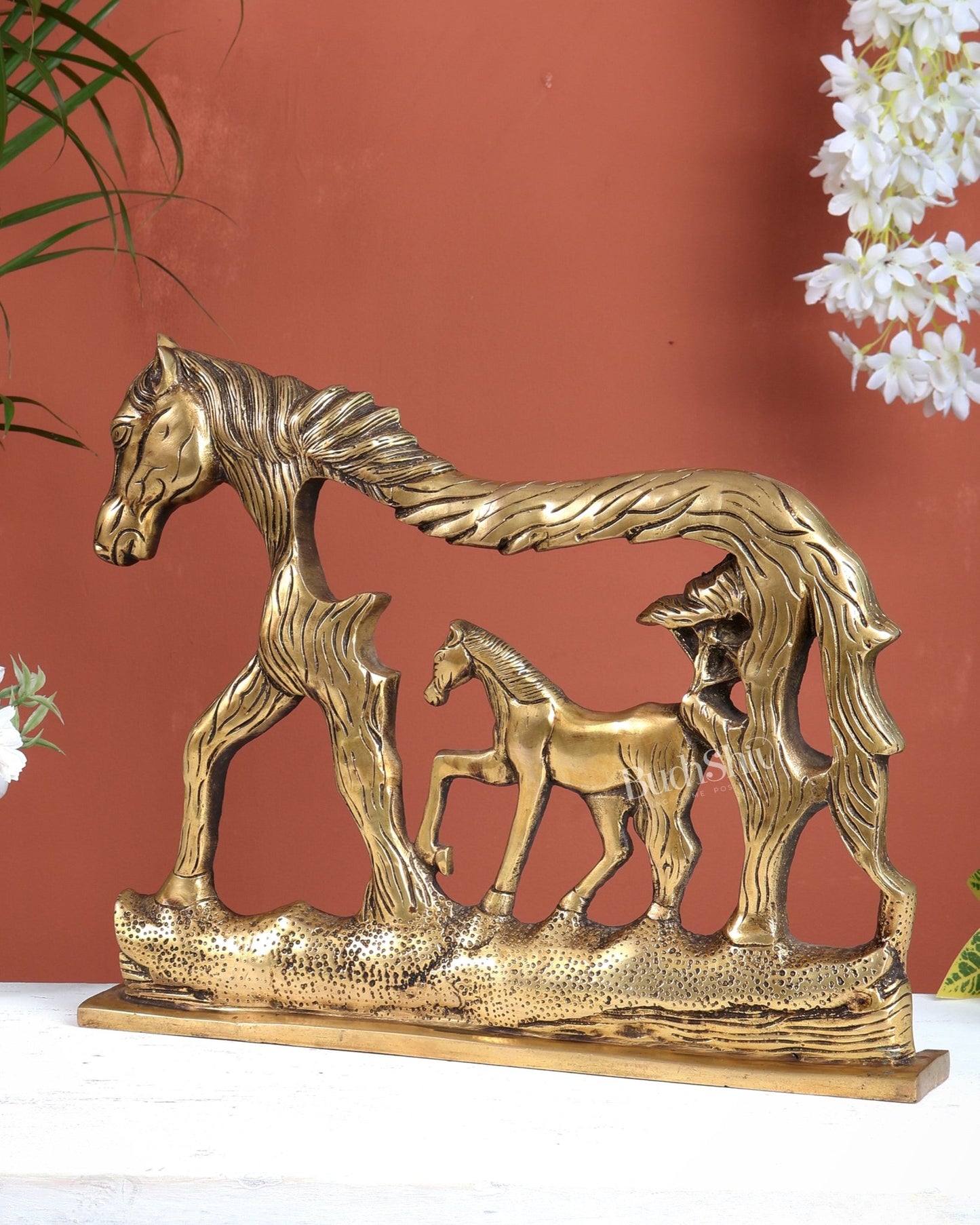 Brass Horse Showpiece 2D – Tabletop & Wall Hanging - Budhshiv.com