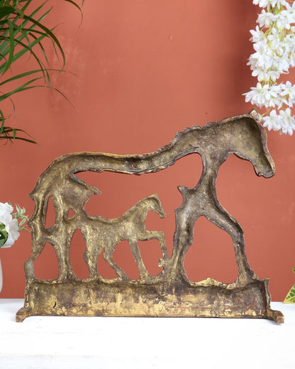 Brass Horse Showpiece 2D – Tabletop & Wall Hanging - Budhshiv.com