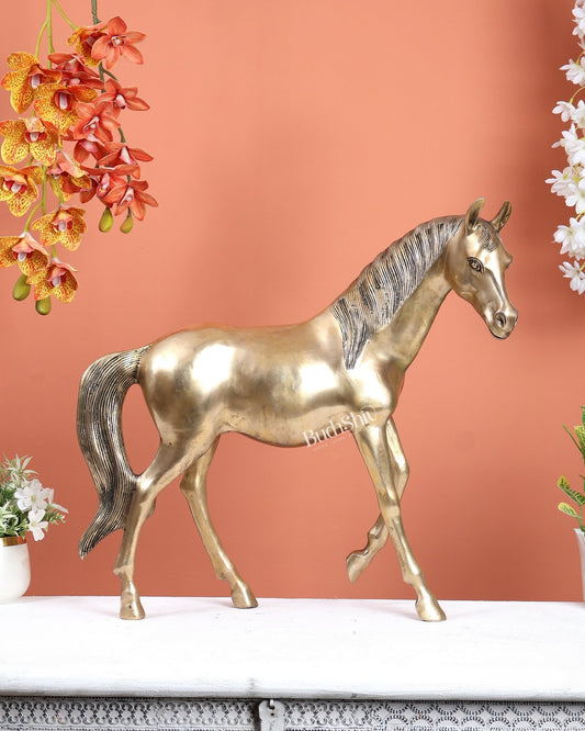 Brass Horse Showpiece One Leg Up – Vastu Approved Sleek Design Sculpture (18.5 Inches) - Budhshiv.com