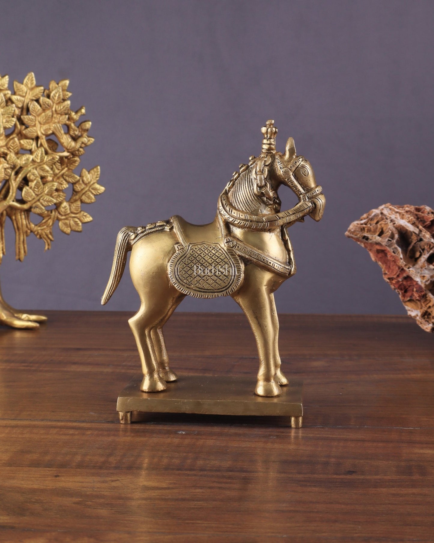 Brass Horse Standing Showpiece Statue – Elegant Design | 7.5 Inches - Budhshiv.com