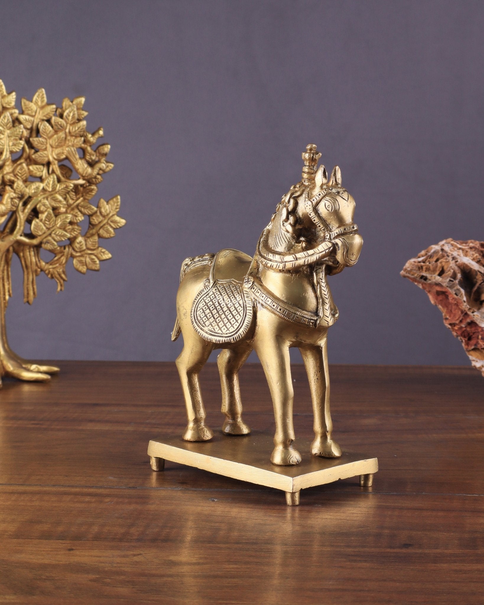 Brass Horse Standing Showpiece Statue – Elegant Design | 7.5 Inches - Budhshiv.com