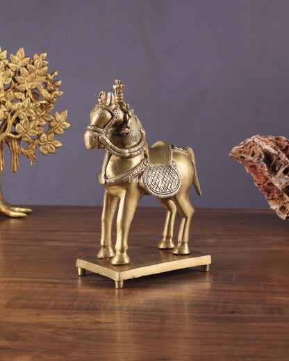 Brass Horse Standing Showpiece Statue – Elegant Design | 7.5 Inches - Budhshiv.com